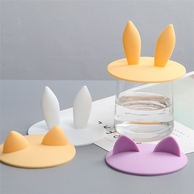 新品创意猫耳朵硅胶保温杯盖兔耳朵系列盖子纯色